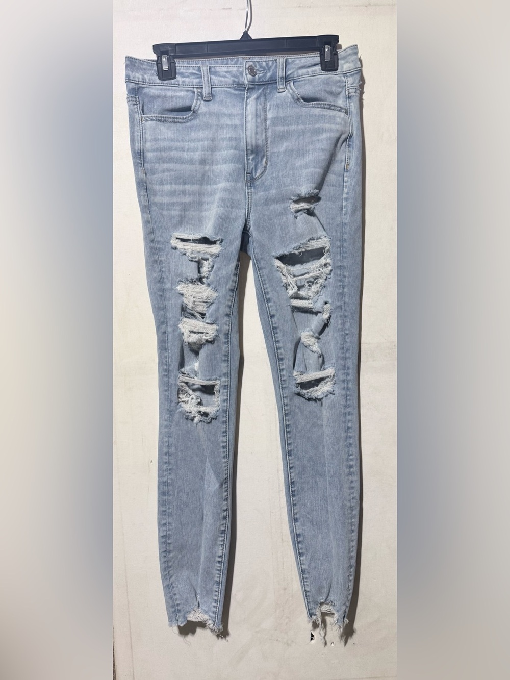 American Eagle Outfitters Highest Rise Jegging Light Blue Ripped Skinny Jeans